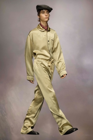 Maison Margiela Satin Långbyxor Herr Olivgröna | 09846-DUJW